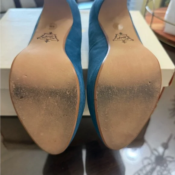 Miss Albright Teal Suede Heels with Floral Accent - Picture 3 of 4